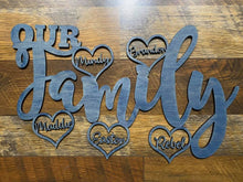 Load image into Gallery viewer, Our Family w/ Heart Names Engraved Decor Sign