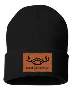 BNB Leather Patch Black Cuff Beanie